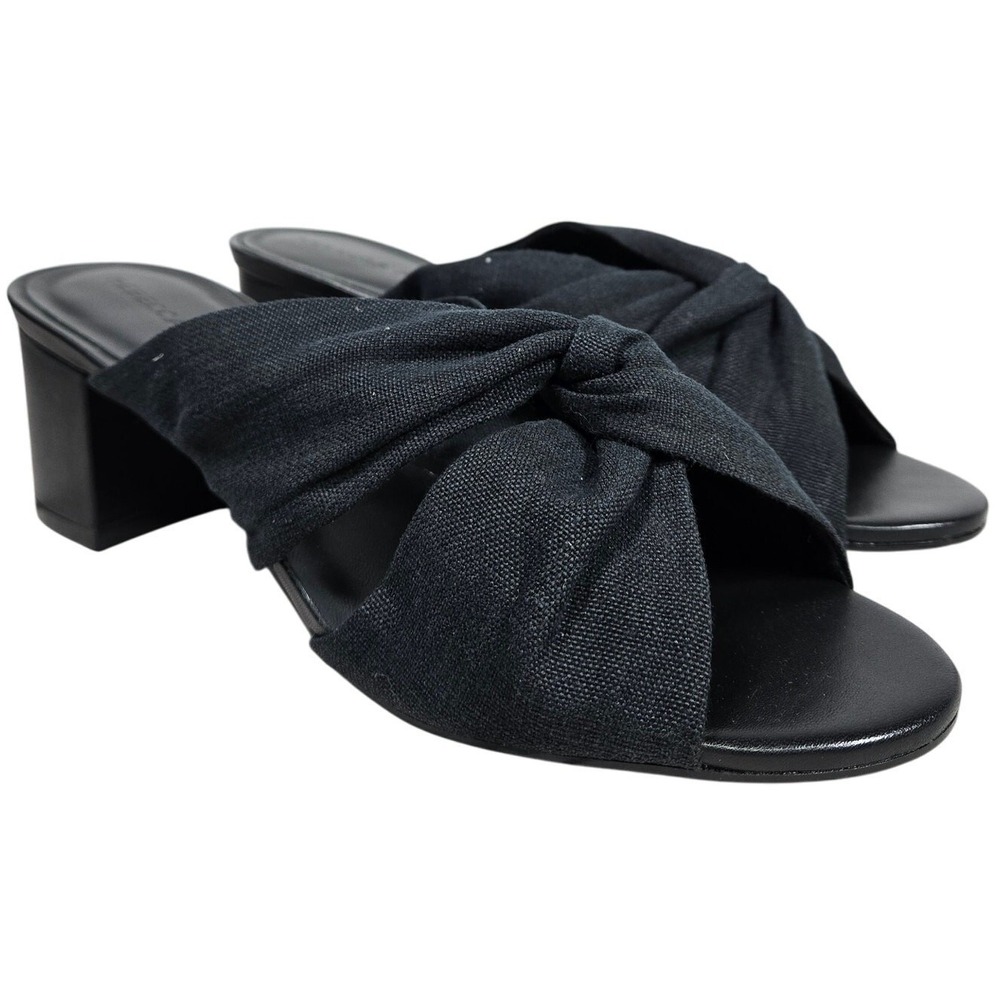 Rebecca‎ Allen The Twist Black Linen Block Heel Mules Sandals Women's Size 8
